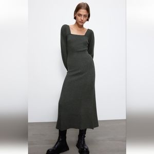 Zara Grey Square neckline Knit dress